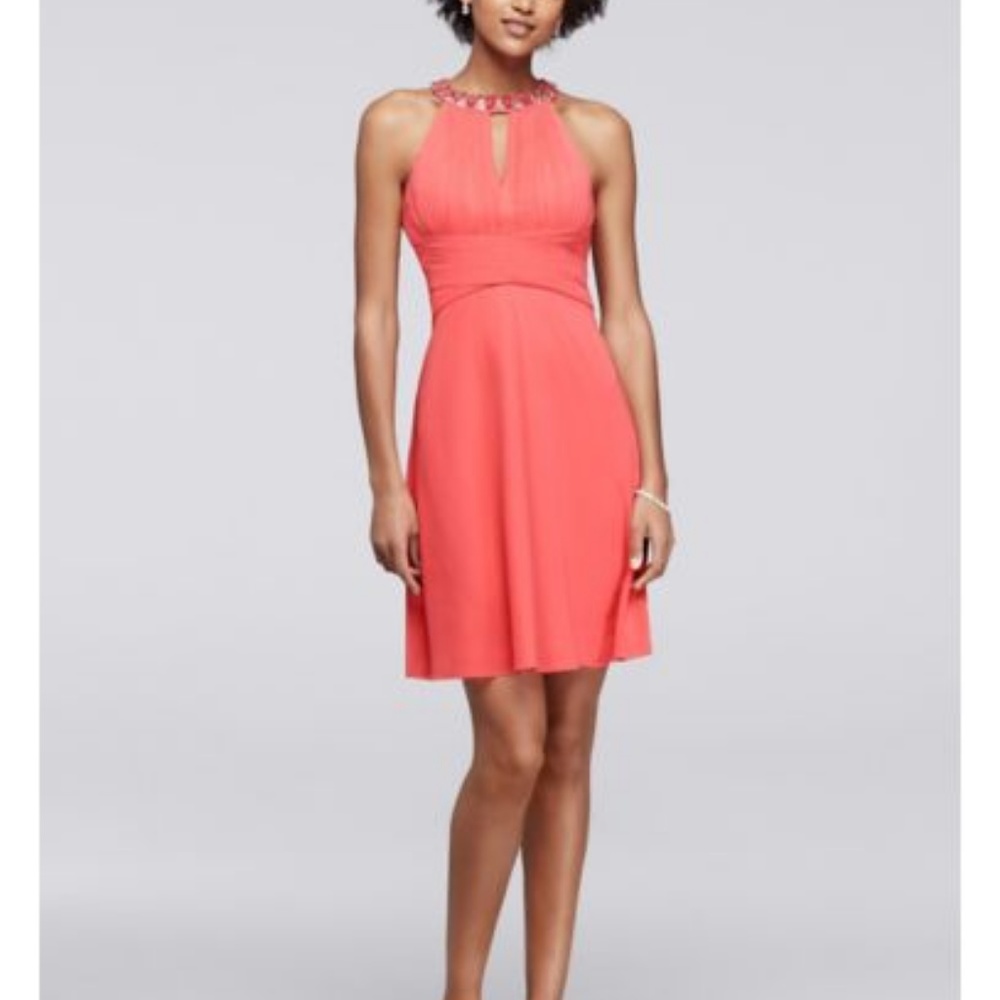 Coral Halter Neck Dress Size 2
